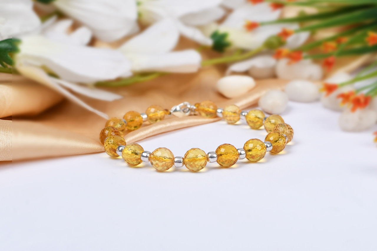 Natural Citrine Stone Bead Bracelet Yellow Crystal Stretch - Temu